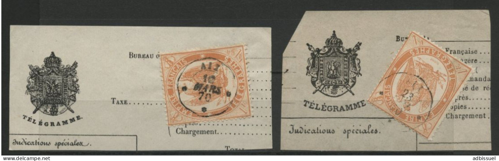 TELEGRAPHE N° 7 (x2) 1Fr Orange Obl. C. à D. AIX 10/3/70 Et 23/7/70 Sur 2 Fragments De Télégramme - Telegraph And Telephone