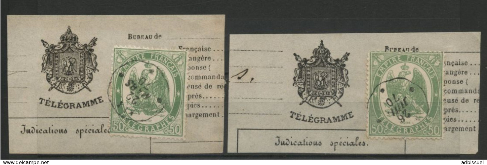 TELEGRAPHE N° 6 (x2) 50 Ct Vert Obl. C. à D. AIX 22/3/70 Et 26/7/70 Sur 2 Fragments De Télégramme - Telegraaf-en Telefoonzegels