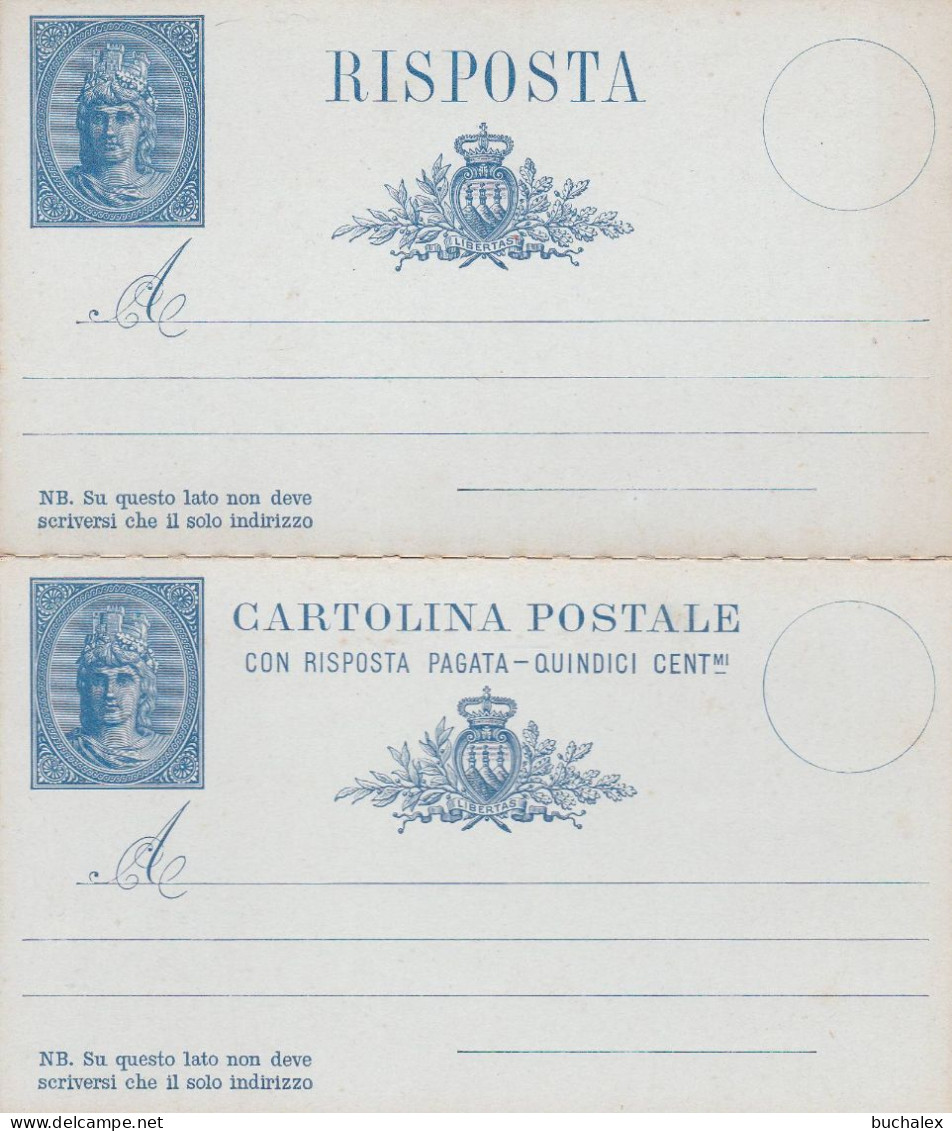 San Marino Postkarte Mit Antwortpostkarte 15 Cmi. 1882 - Cartas & Documentos