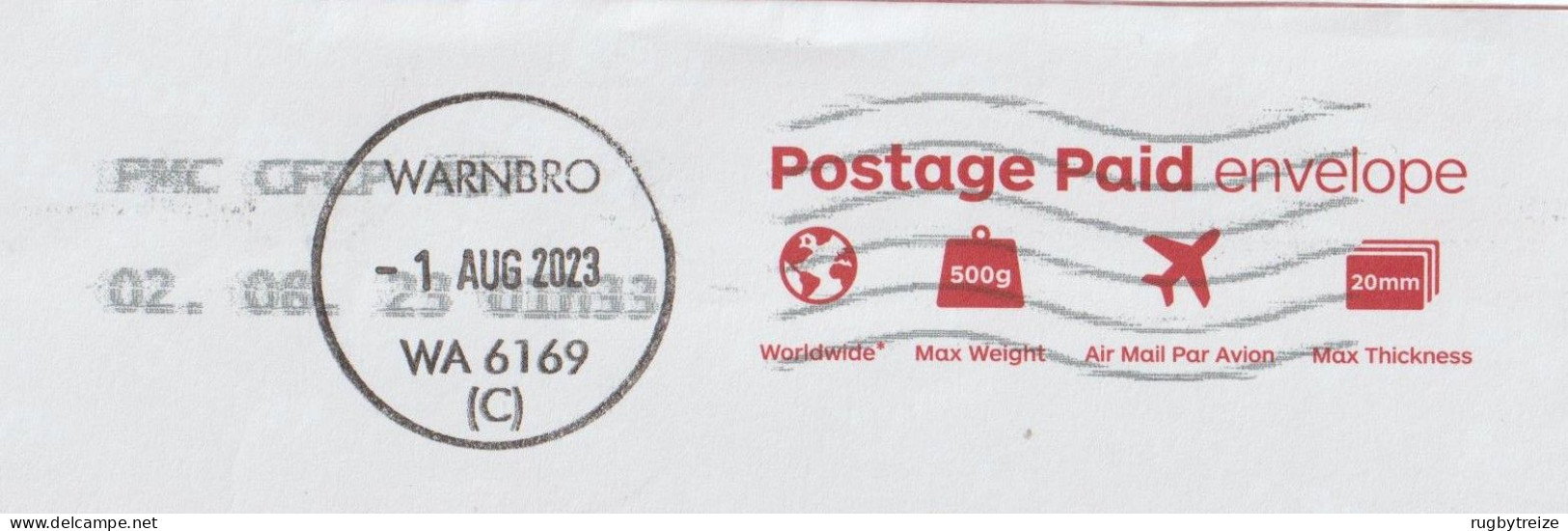 6936 AUSTRALIA AUSTRALIE ENVELOPPE COVER PREPAID PAP PRET A POSTER 2023 PETH WARNBRO CODE BARRE - Postal Stationery