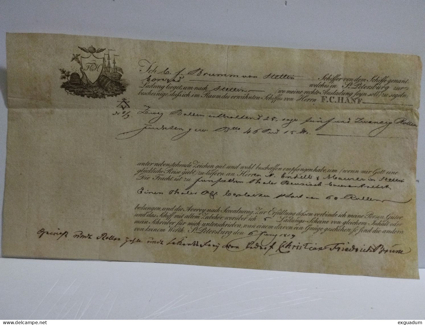 Germany Or Prussia. Letter Or Invoice To Identify. Brumm Von Stettin.....St. Petersburg.....6 Juni 1819. - 1800 – 1899