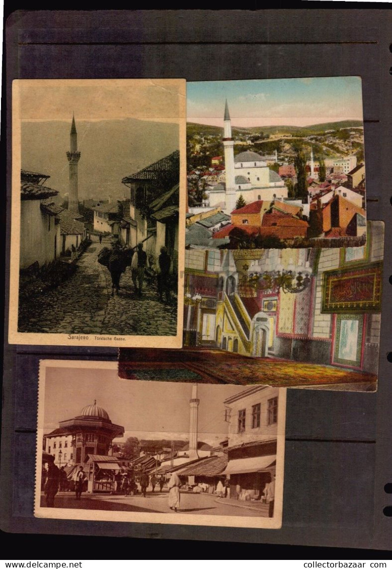 4 Different SARAJEVO BOSNIA MOSQUE ISLAM ISLAMIC RELIGION W/ STAMP Old Postcard - Islam