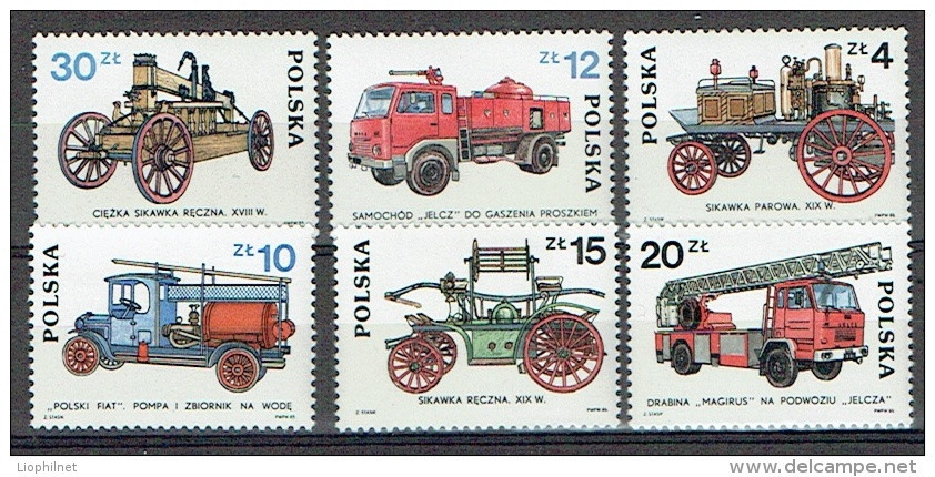 POLOGNE 1985, VEHICULES POMPIERS, 6 Valeurs, Neufs / Mint. R081 - Trucks