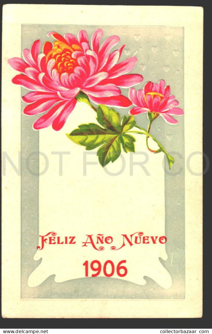 lot of 7 postcards embossed New Year 1908 etc greetings ca 1900 flowers clovers