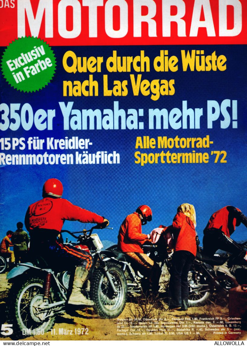 22012 " DAS MOTORRAD-NUMMER 5-11 MARZ 1972-VON SEITE 4 BIS SEITE 74 + 4 DES COVERS " - Otros & Sin Clasificación