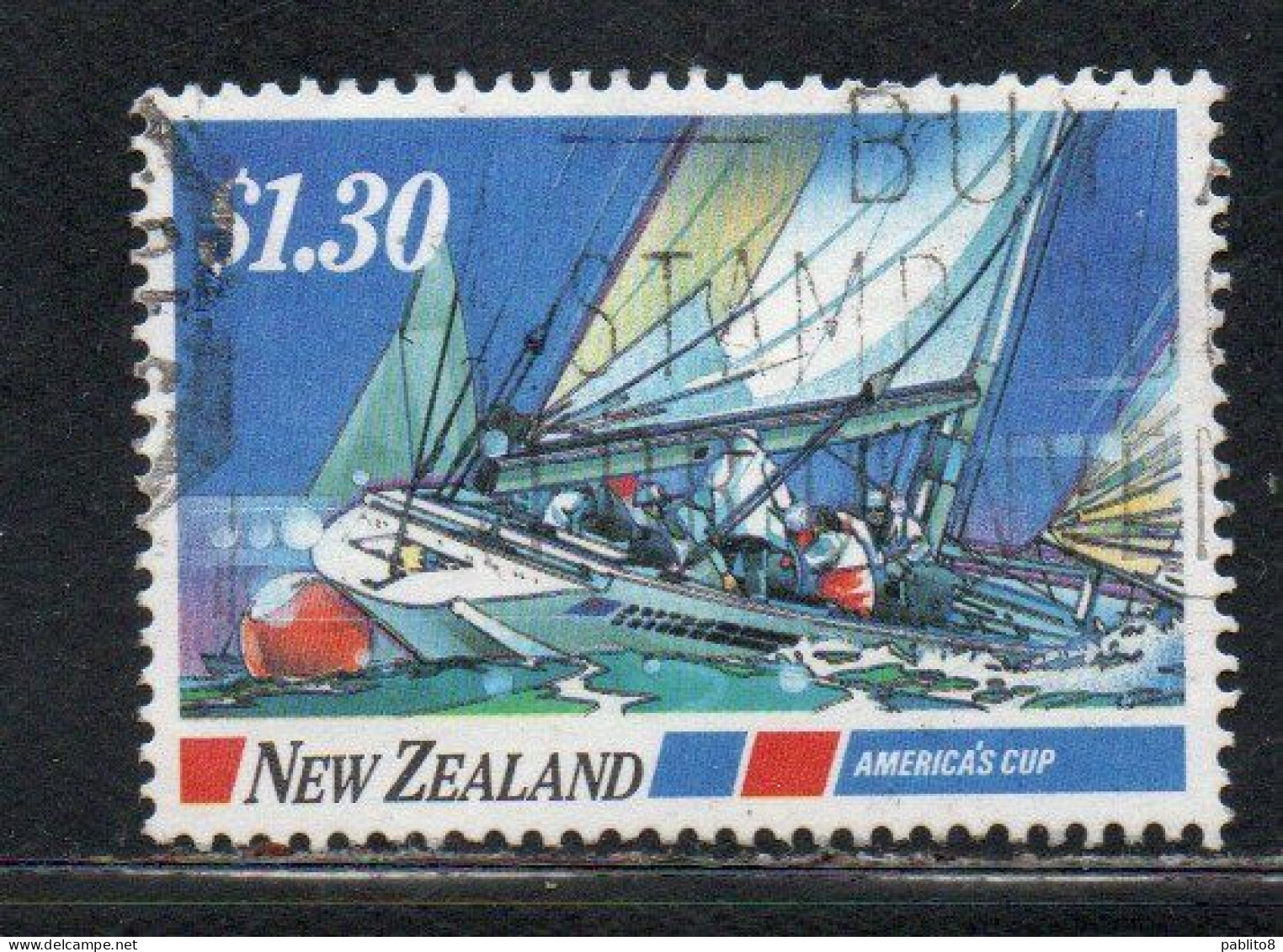 NEW ZEALAND NUOVA ZELANDA 1987 BLUE WATER CLASSICS AMERICA'S CUP 1.30$ USED USATO OBLITERE' - Oblitérés