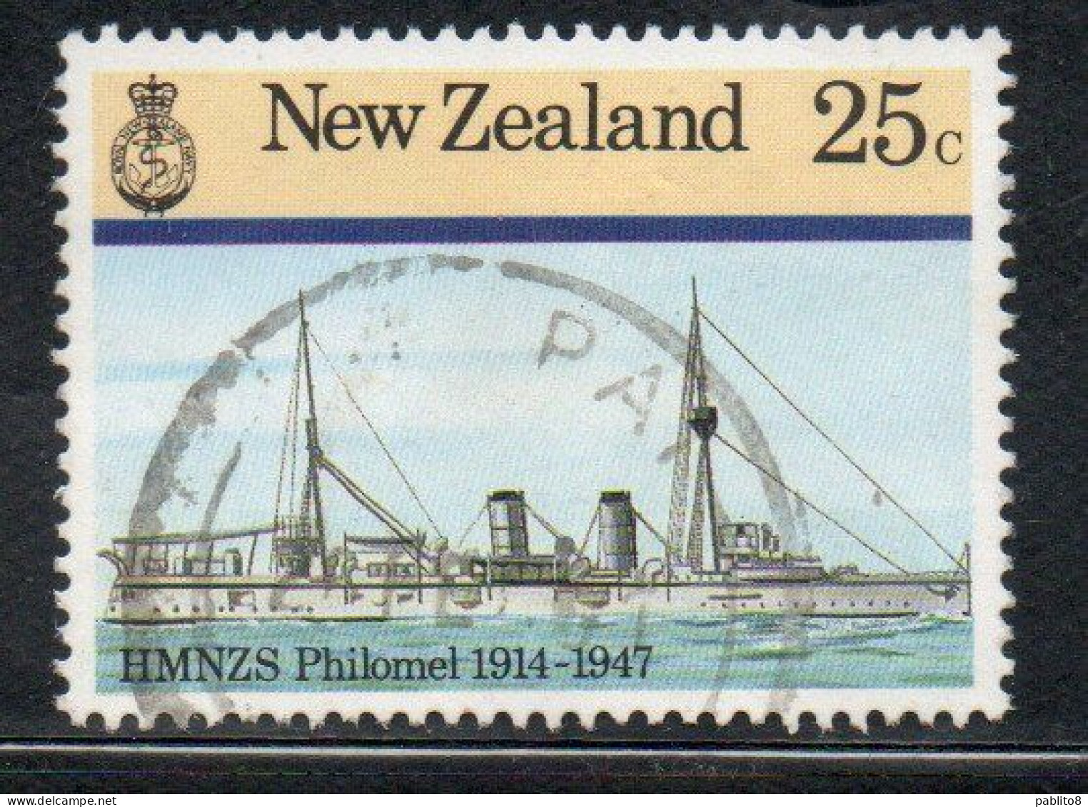 NEW ZEALAND NUOVA ZELANDA 1985 NAVY SHIPS HMNZS PHILOMEL 1914 1947  25c USED USATO OBLITERE' - Oblitérés