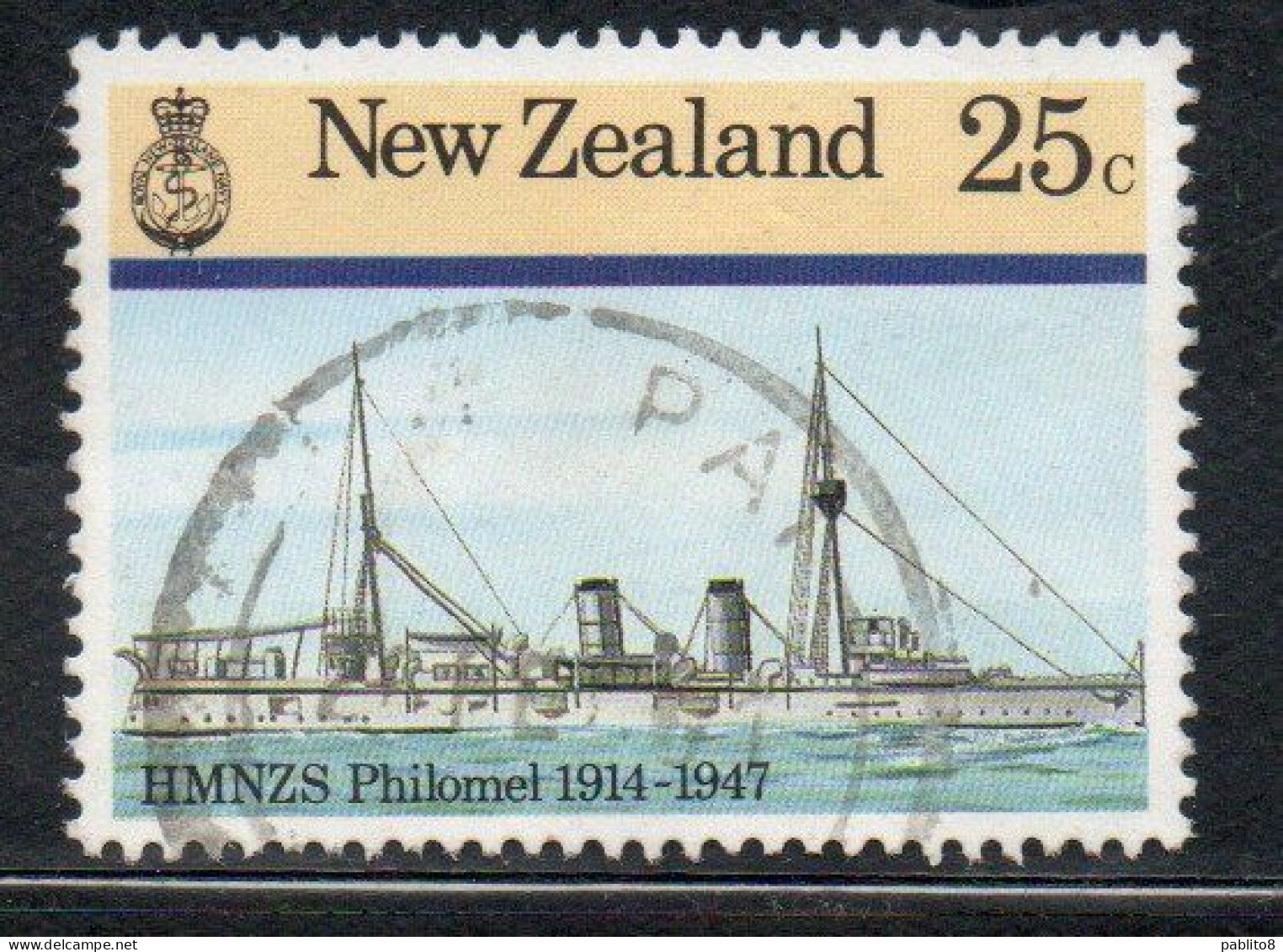 NEW ZEALAND NUOVA ZELANDA 1985 NAVY SHIPS HMNZS PHILOMEL 1914 1947  25c USED USATO OBLITERE' - Used Stamps