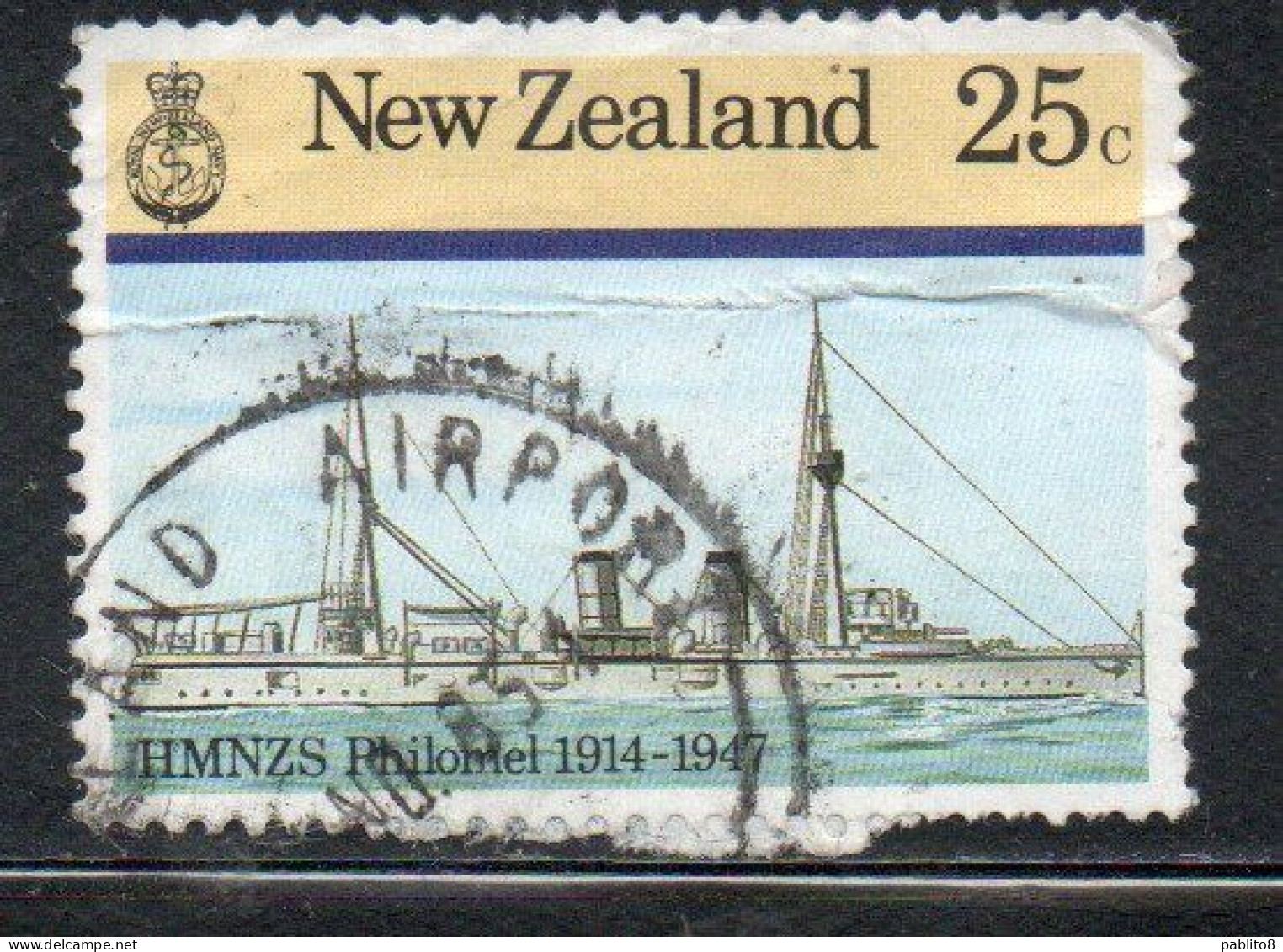 NEW ZEALAND NUOVA ZELANDA 1985 NAVY SHIPS HMNZS PHILOMEL 1914 1947  25c USED USATO OBLITERE' - Used Stamps