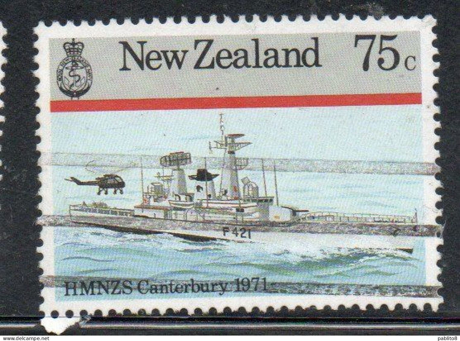 NEW ZEALAND NUOVA ZELANDA 1985 NAVY SHIPS HMNZS CANTERBURY 1971  75c USED USATO OBLITERE' - Used Stamps