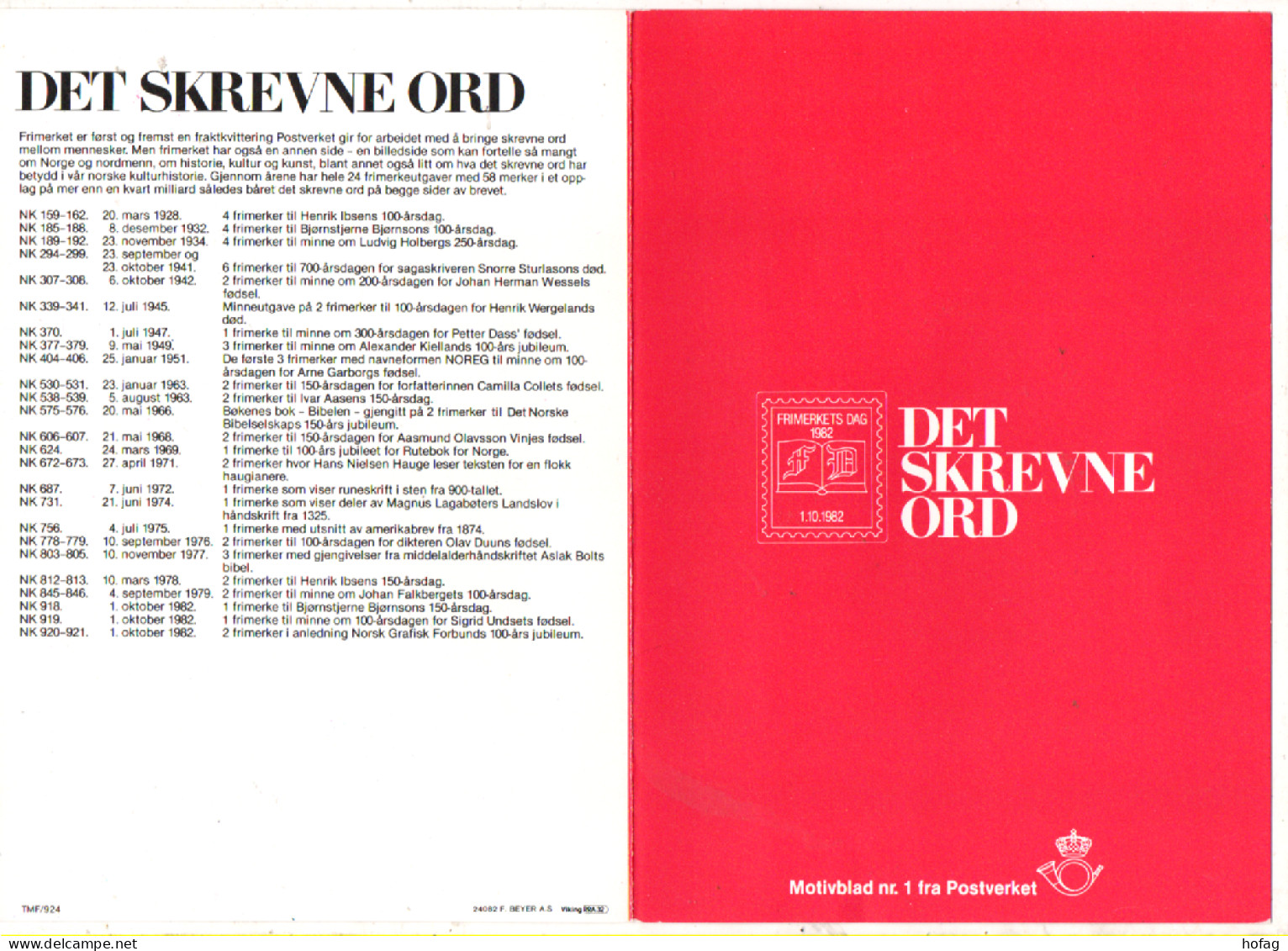 Norwegen 1982 Det Skrevne Ord Motivblad 1 Sonderstempel Frimerkets Dag; Norway - Cartas & Documentos
