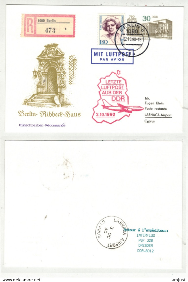 Allemagne // Berlin //  Vol Recommandé Pour Larnaca (Chypre) - Lettres & Documents