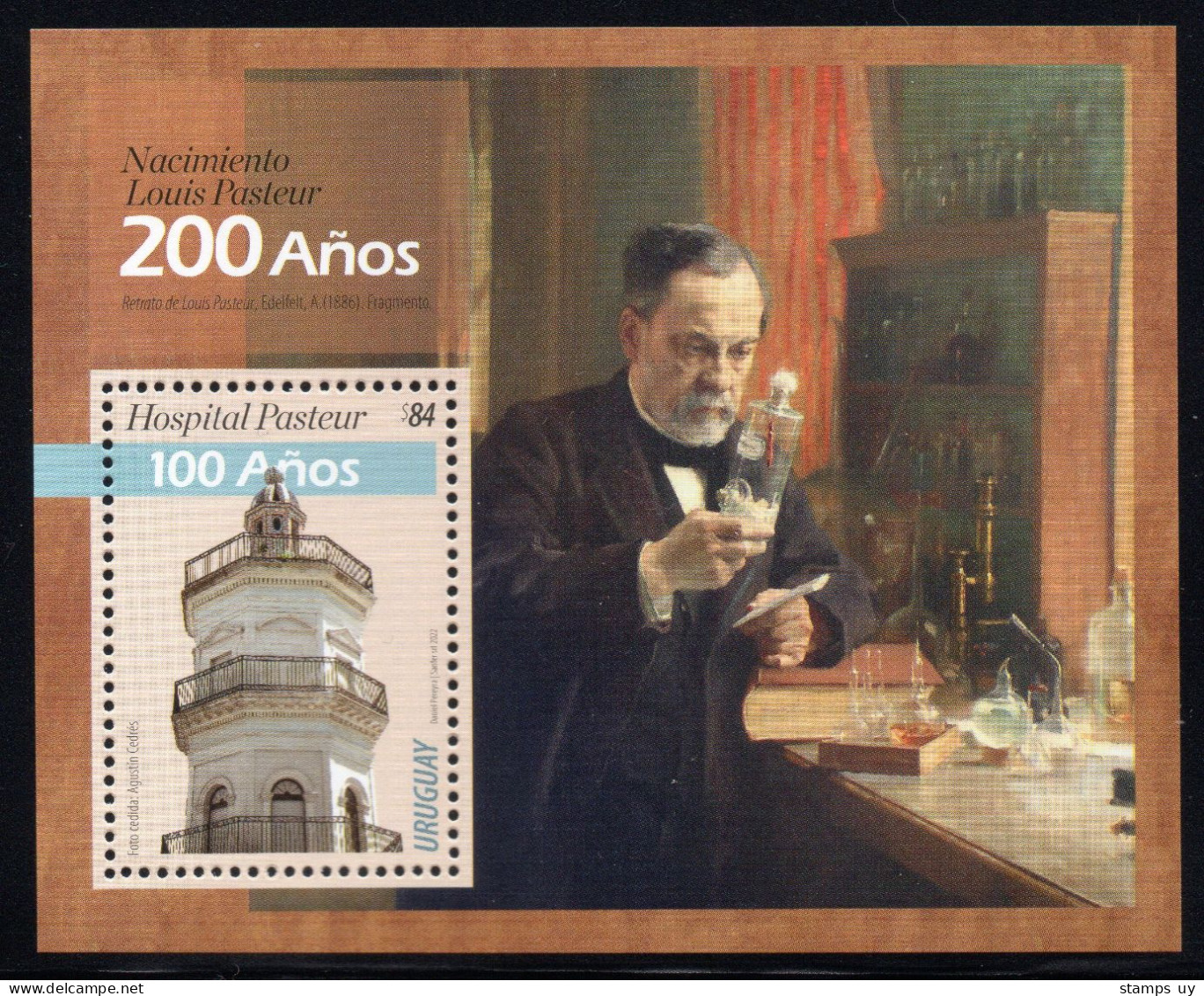 URUGUAY 2022 (Louis Pasteur, Chemist, Microbiologist, Medicine, Vaccination, Pasteurization, Hospital, Towers) - 1 Block - Louis Pasteur