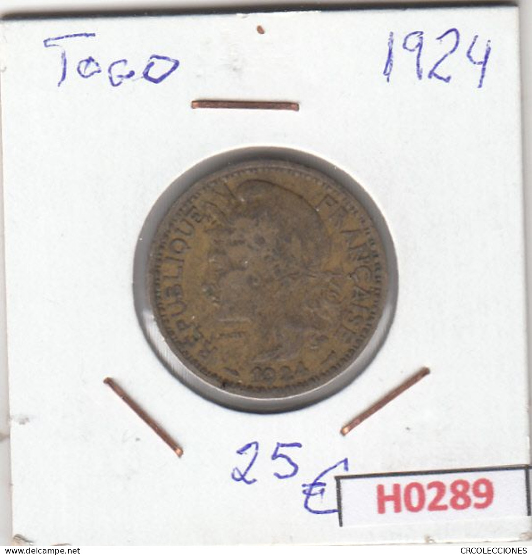 H0289 MONEDA TOGO 1 FRANCO 1924 MC - Togo