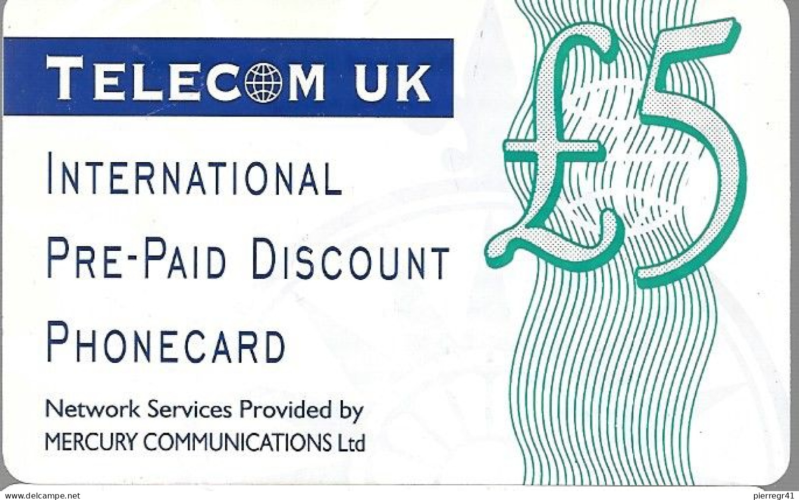 -CARTE-PREPAYEE-GB-5£-TELECOM UK/MERCURY-Plastic Epais-R° Glacé--Gratté-TBE/RARE - [ 4] Mercury Communications & Paytelco