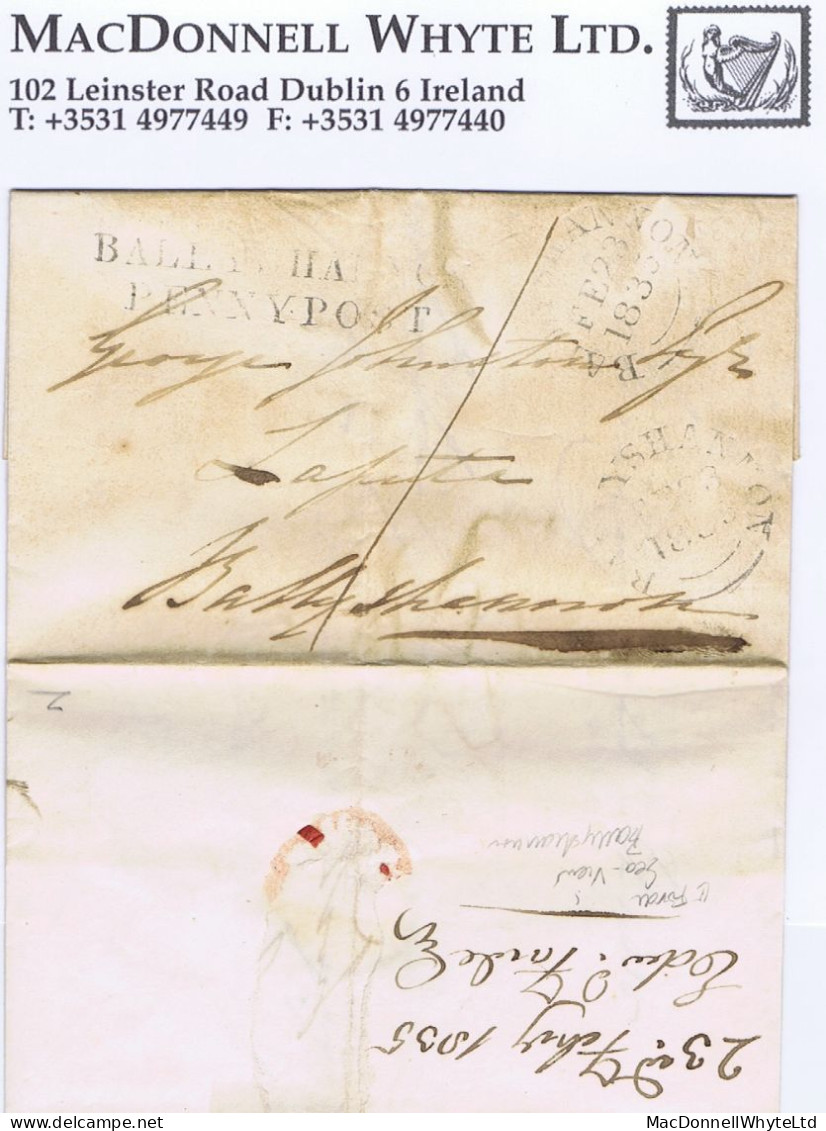 Ireland Donegal Fermanagh 1835 Local Post Letter BALLYSHANNON/PENNY POST To Laputa Under Belleek - Prephilately