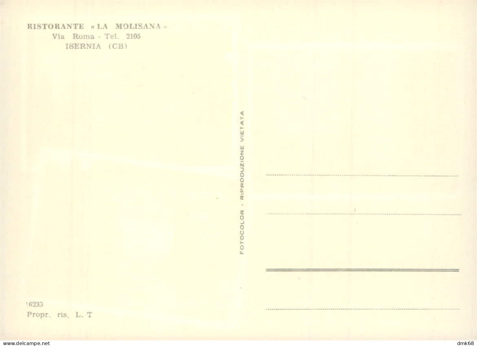 ISERNIA - SALUTI DAL RISOTRANTE LA MOLISANA - EDIZ. L.T. - 1960s (17687/5) - Isernia