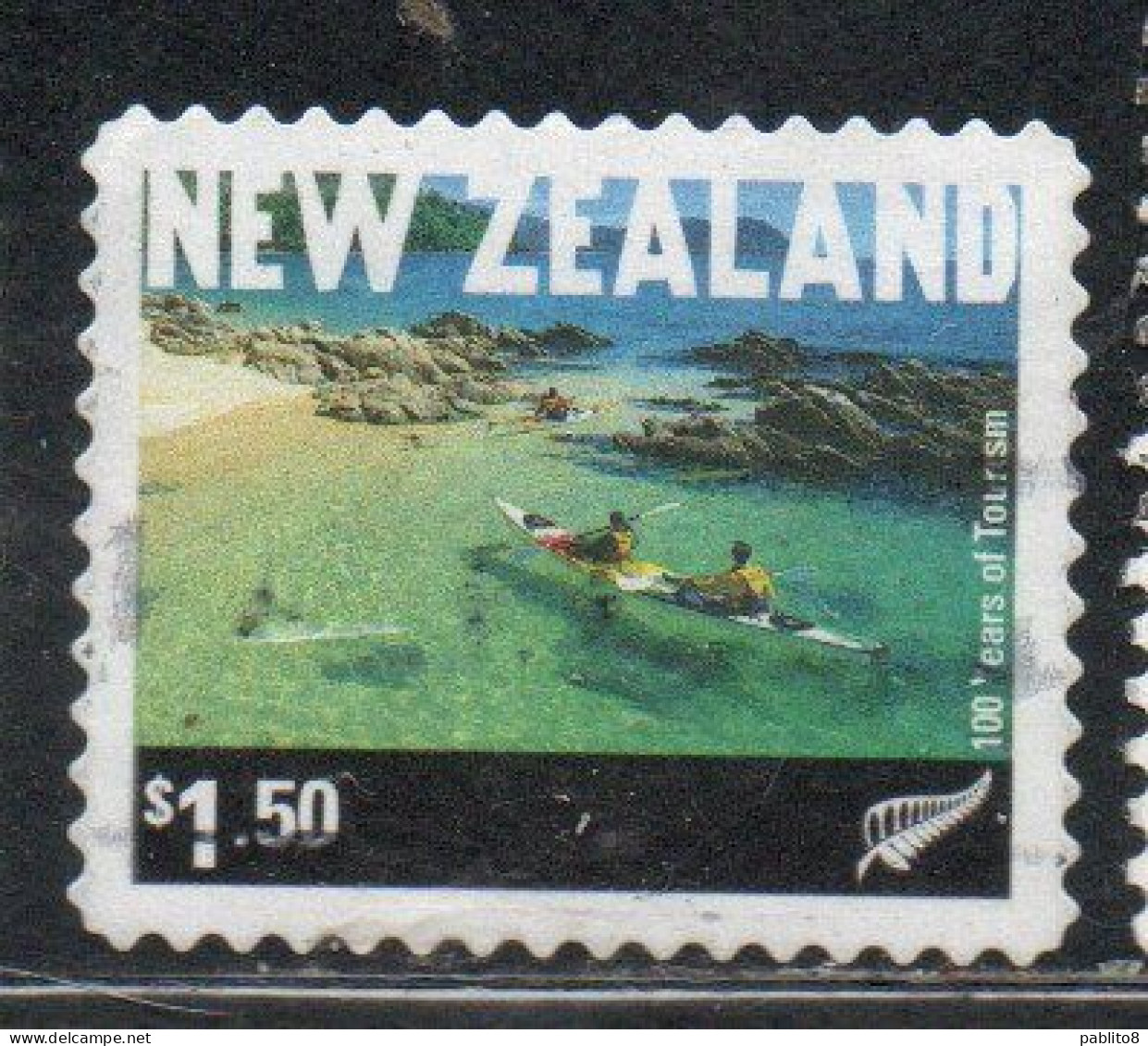 NEW ZEALAND NUOVA ZELANDA 2001 100 YEARS OF TOURISM GOVERNMENT TOURIST OFFICE KAYAKERS IN ABEL TASMAN PARK 1.50$ USED - Used Stamps