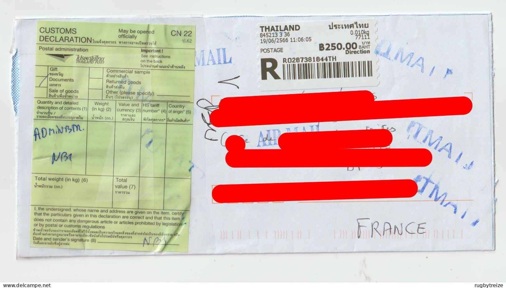 6943 Lettre Cover 2023 THAILANDE THAILAND RECOMMANDE REGISTERED CODE BARRE - Thaïlande