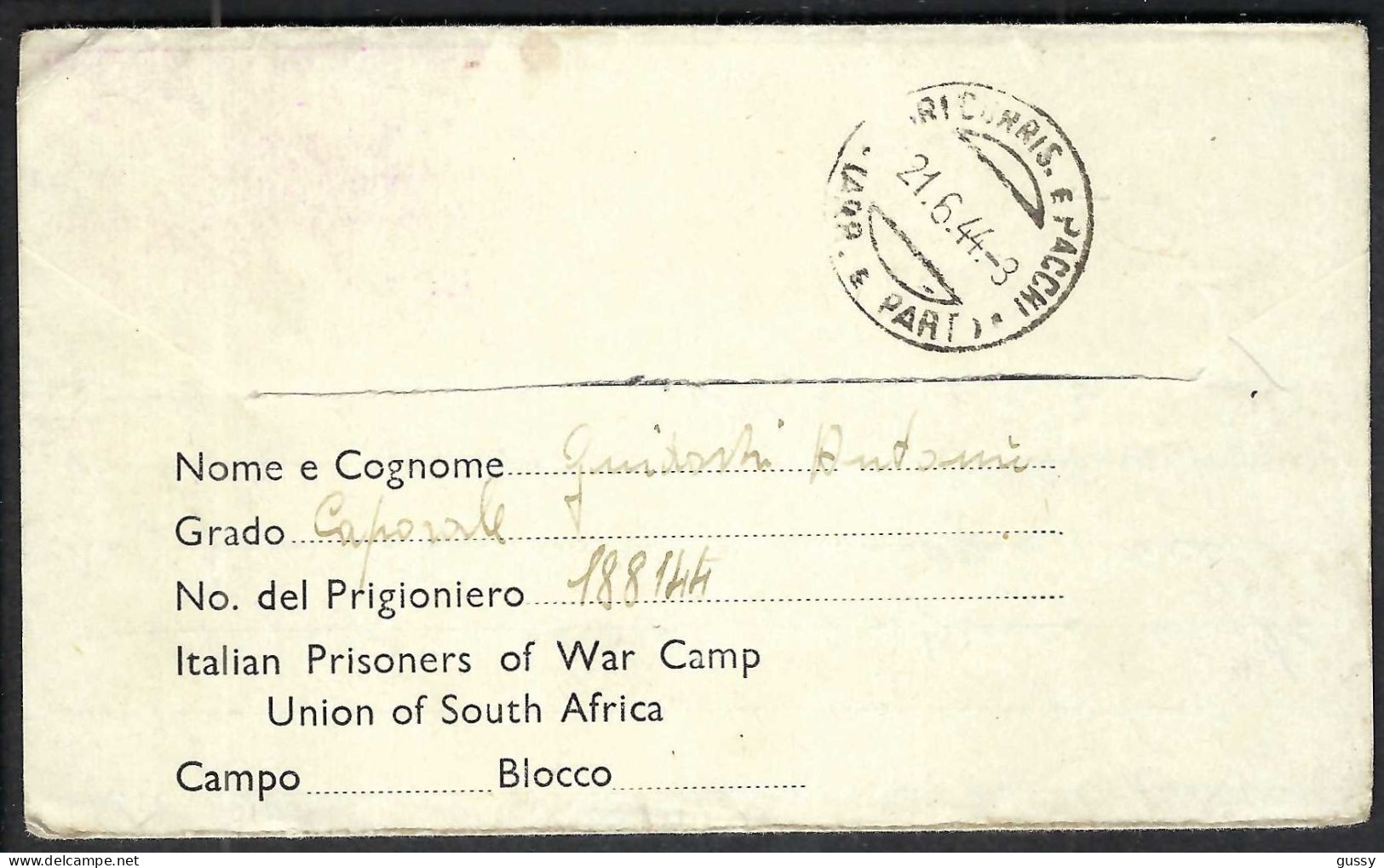 AFRIQUE DU SUD 1943: LAC D'un Prisonnier De Guerre Italien Pour Bari (Italie), Correspondance Intéressante. - Neue Republik (1886-1887)