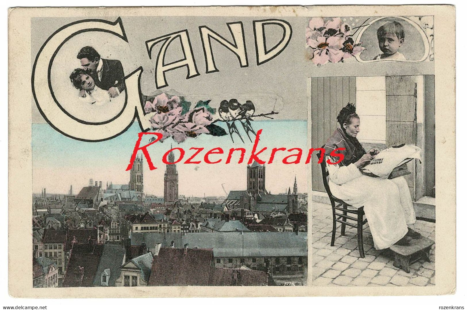 Gent Gand 1905 (?) Fantaisie Fantasie Kantkloster Huwelijksgeluk Enfant Child Mariage Jugendstil Art Nouveau CPA AK - Gent