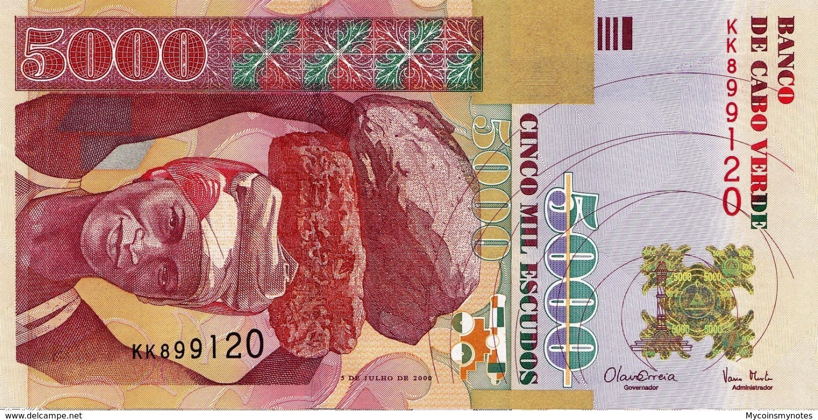 CAPE VERDE 5000 Escudos From 2000, P67, UNC - Capo Verde