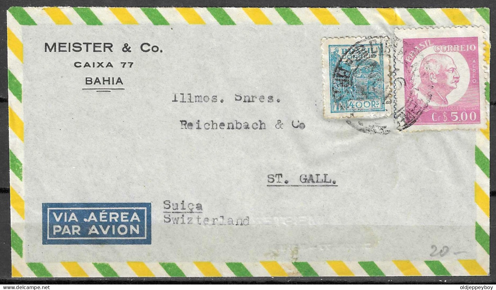 Brazil Brasil Cover Envelope Ca 1950s BAHIA MEISTER & CO  TO ST.GALL SUISSE  Switzerland - Briefe U. Dokumente