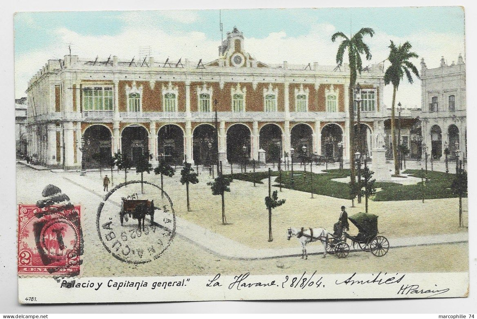 CUBA 2C CARTE MAXIMUM CARD MAX PALMIERS PALACIOS HAVANA CUBA 1904 - Tarjetas – Máxima