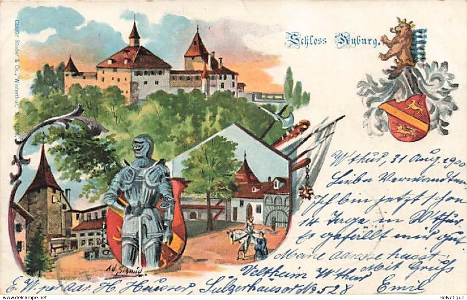 Schloss Litho 1900 Kyburg Winterthur Rüstung Wappen - Winterthur