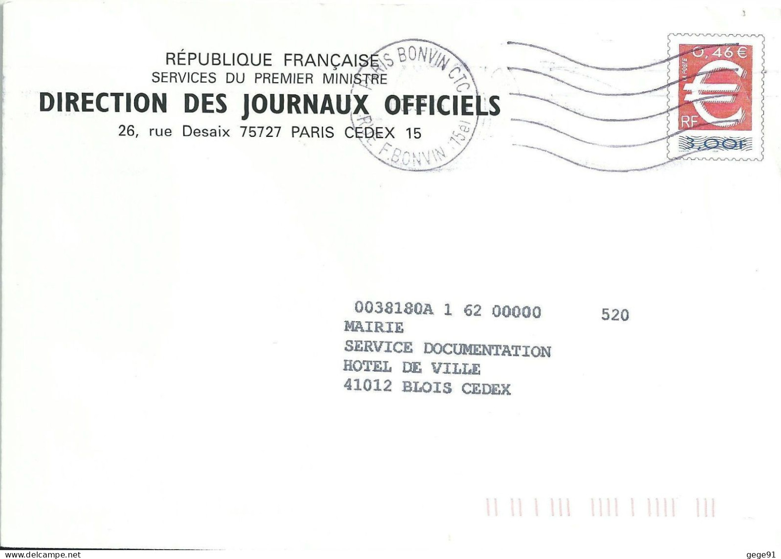 Pap Timbré Sur Commande Direction Des Journaux Officiels - Euro - Prêts-à-poster:Stamped On Demand & Semi-official Overprinting (1995-...)