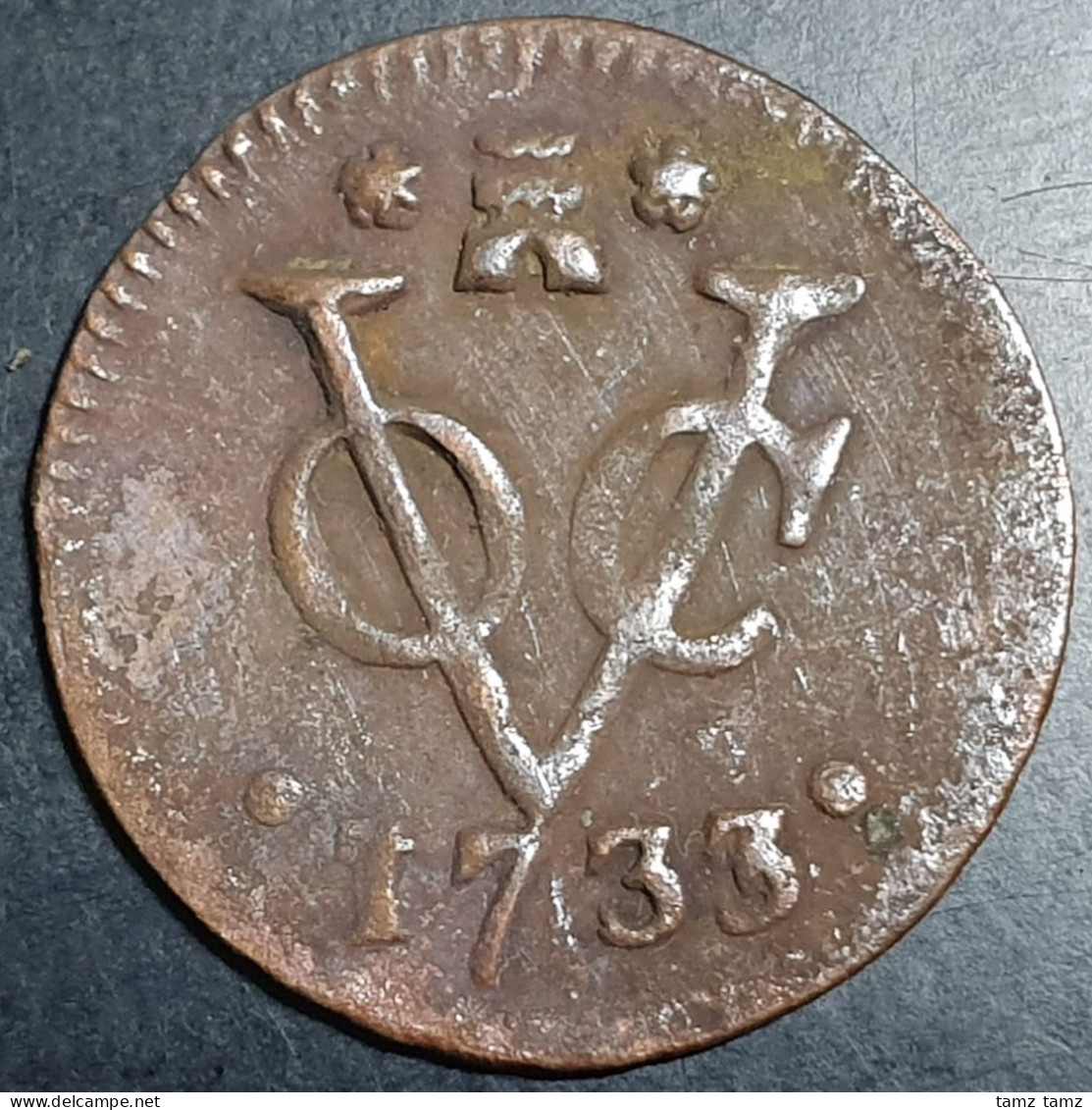 Netherlands East Indies VOC Zeeland Indonesia 1 One Duit 1733 Castle Mintmark - Indonésie