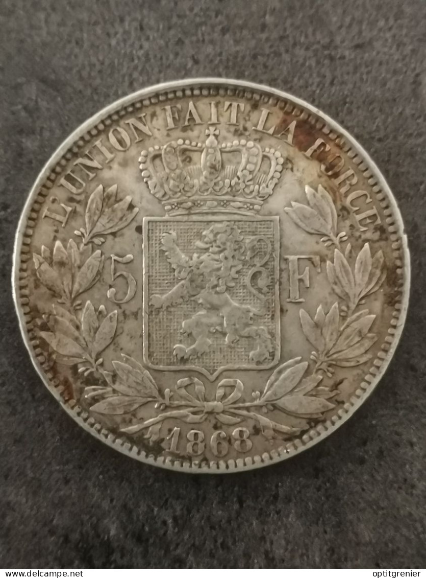 5 FRANCS ARGENT 1868 TRANCHE A LEOPOLD II BELGIQUE / BELGIUM SILVER - 5 Francs