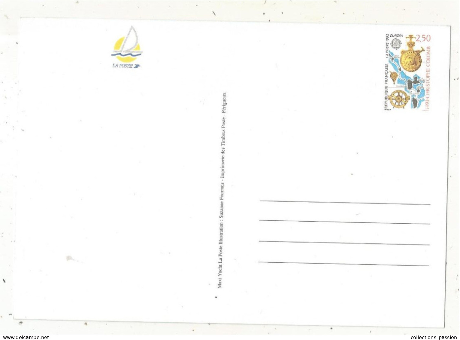 Entier Postal Sur Maxi Carte Postale, Neuf, 1992, EUROPA, 1493, Christophe Collomb, Sports, Voile, Frais Fr 1.75 E - Postales  Transplantadas (antes 1995)