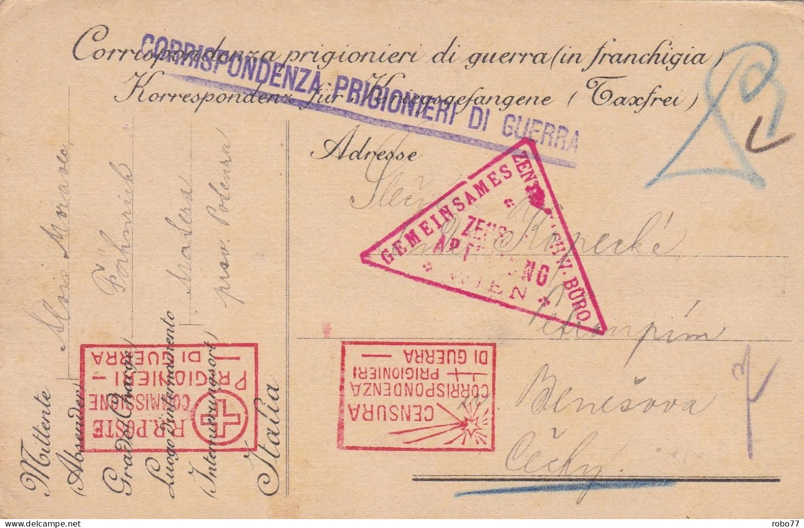 MATERA Italy Prisoner Of War Correspondence, POW, Postcard, Card,feldpost, Military. PETROUPIM, BENESOV (P03065) - Autres & Non Classés