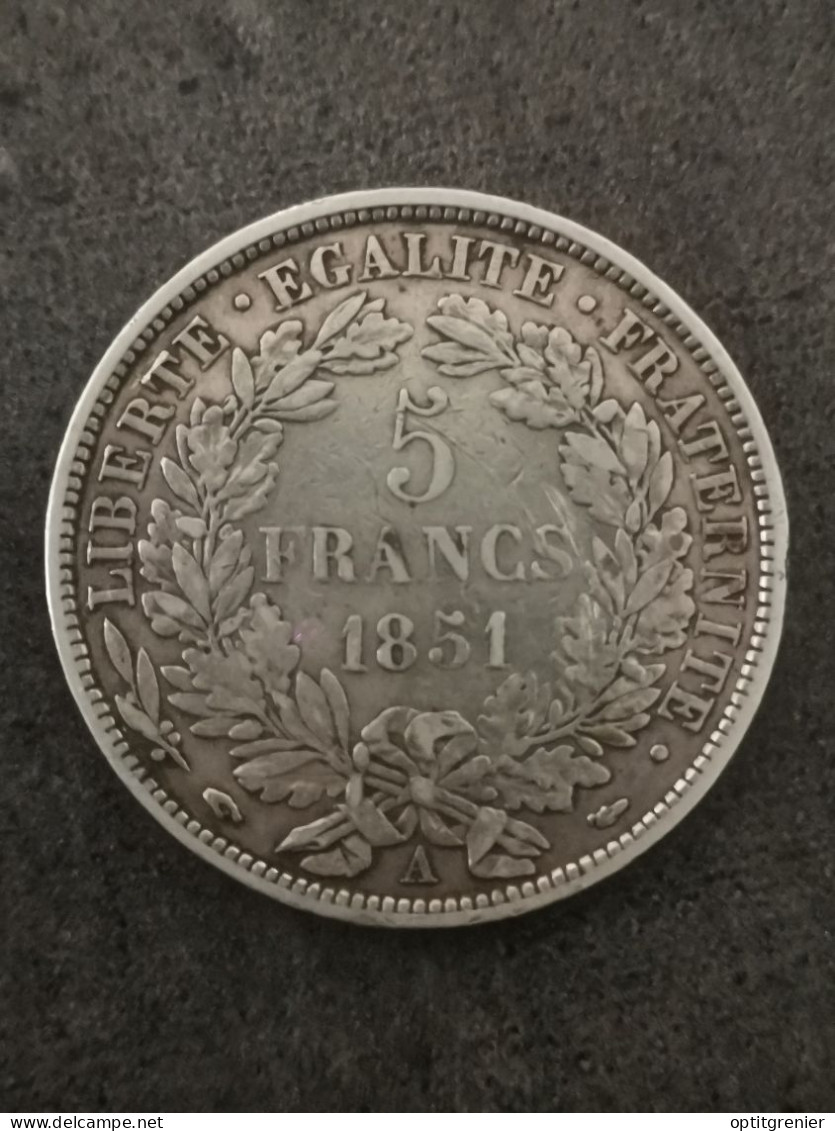 5 FRANCS ARGENT 1851 A PARIS CERES IIème REPUBLIQUE FRANCE / SILVER - 5 Francs