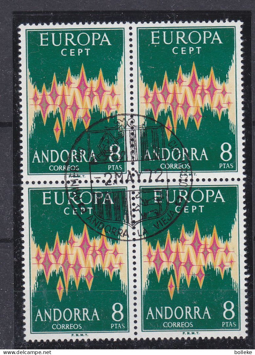 Europa 72 - Andorre Espagnol - Yvert 64  Oblitéré - Bloc De 4 - Valeur 360 Euros - Used Stamps