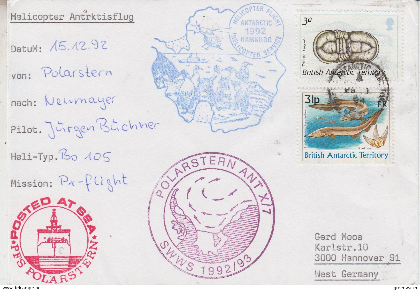 BNritish Antarctic Territory (BAT) Heli Flight From Polarstern To Neumayer 15.12.1992 (TO168) - Vols Polaires