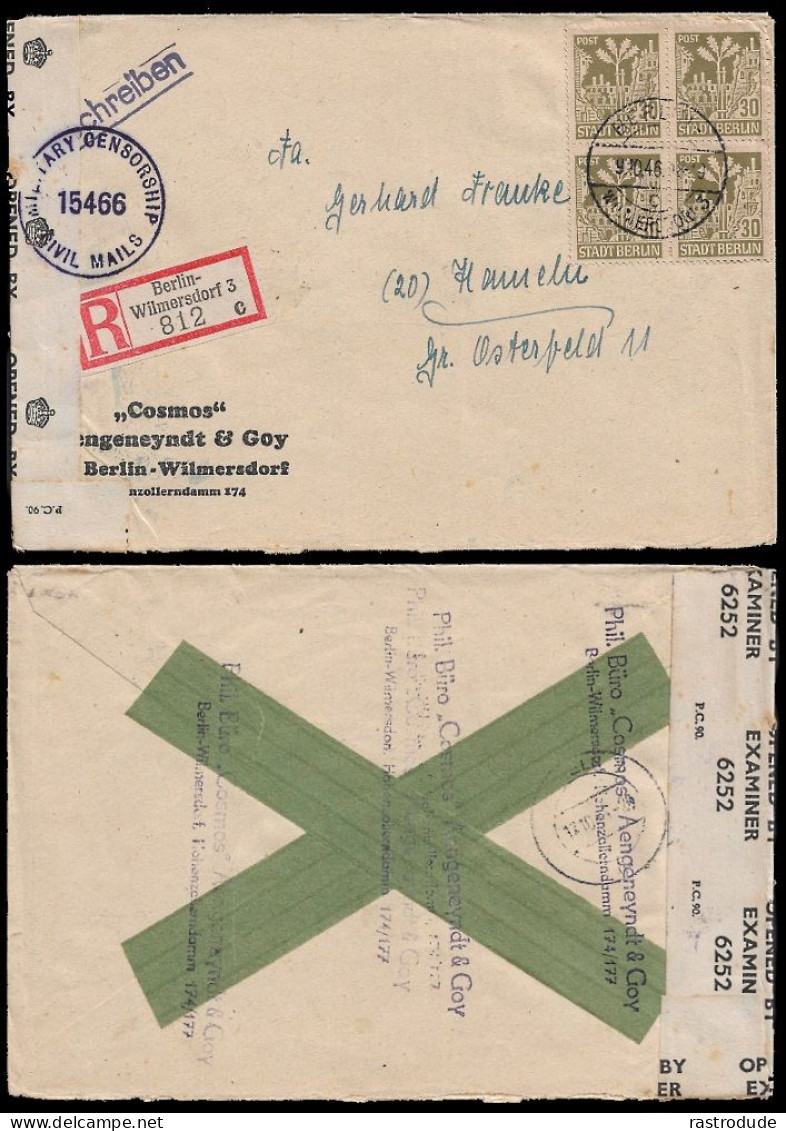 1946 BERLIN U. BRANDENBURG ZENSUR R-BRIEF 30Pfg VIERERBLOCK Mi.-Nr. 7 A BERLIN WILMERSDORF N. OSTERFELDE - Berlino & Brandenburgo