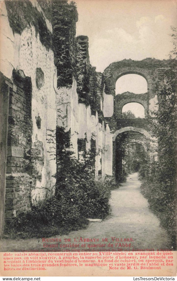 BELGIQUE - Ruines De L'Abbaye De Villers - Oranil Corridor Et Quartier De L'Abbé -  Carte Postale Ancienne - Villers-la-Ville