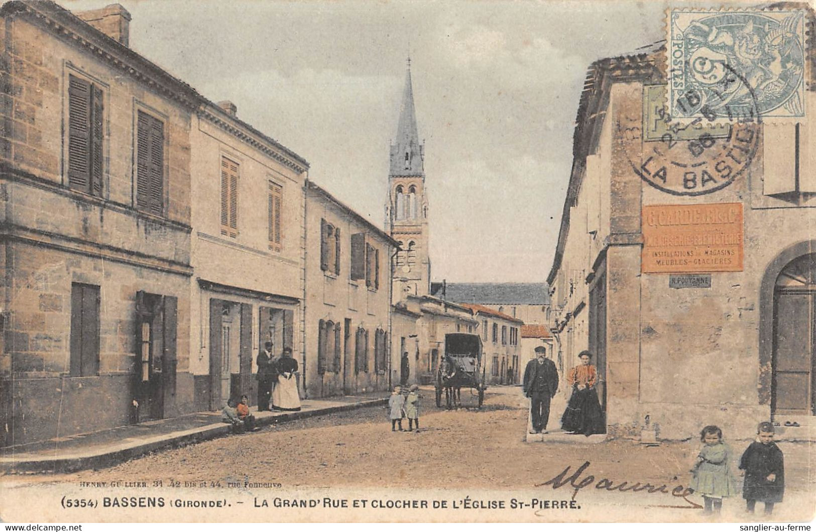 CPA 33 BASSENS / LA GRAND RUE ET CLOCHER DE L'EGLISE SAINT PIERRE - Andere & Zonder Classificatie