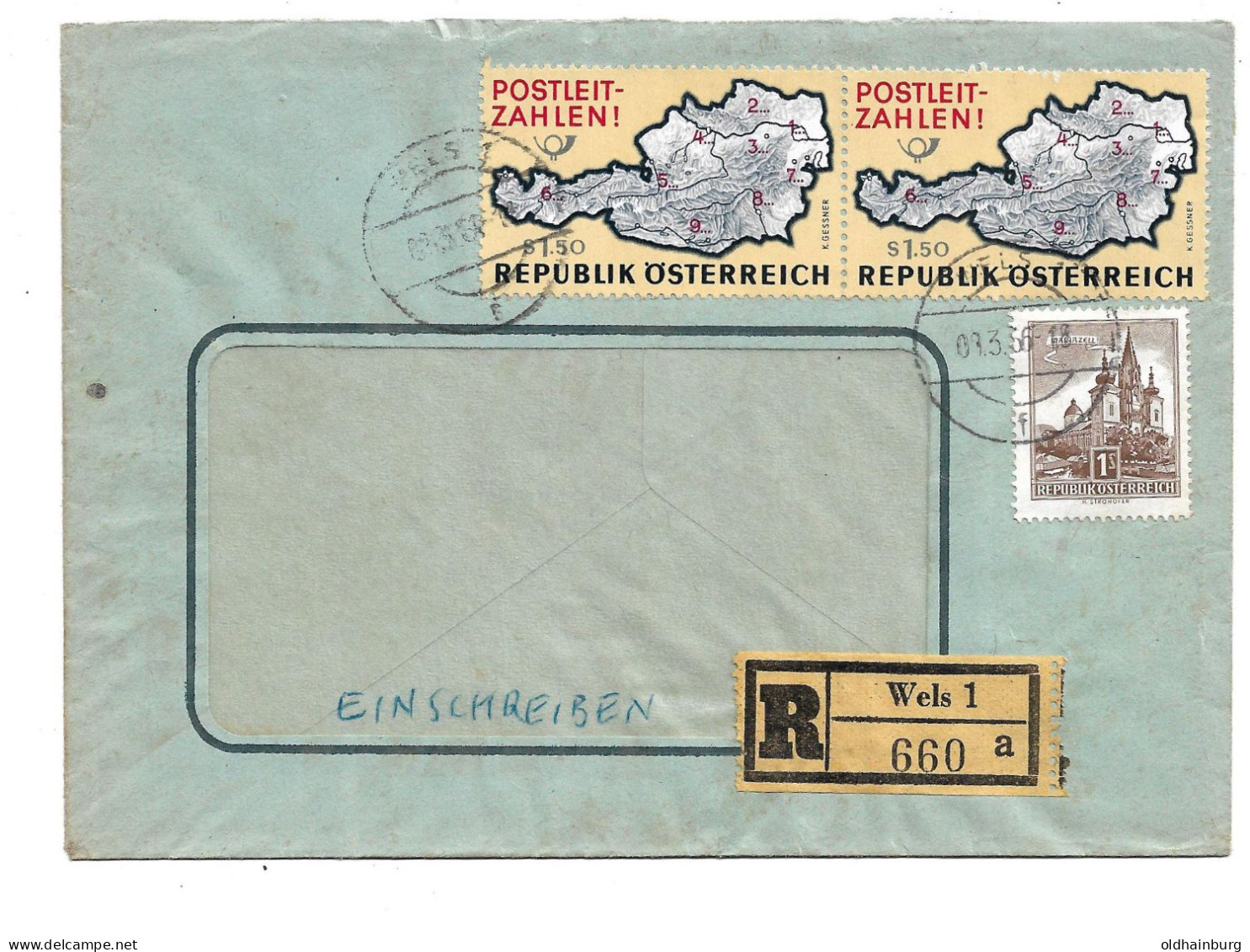 0415n: Österreich 1966, Postleitzahlen- Marke Auf Rekobrief Wels 1 - Postleitzahl