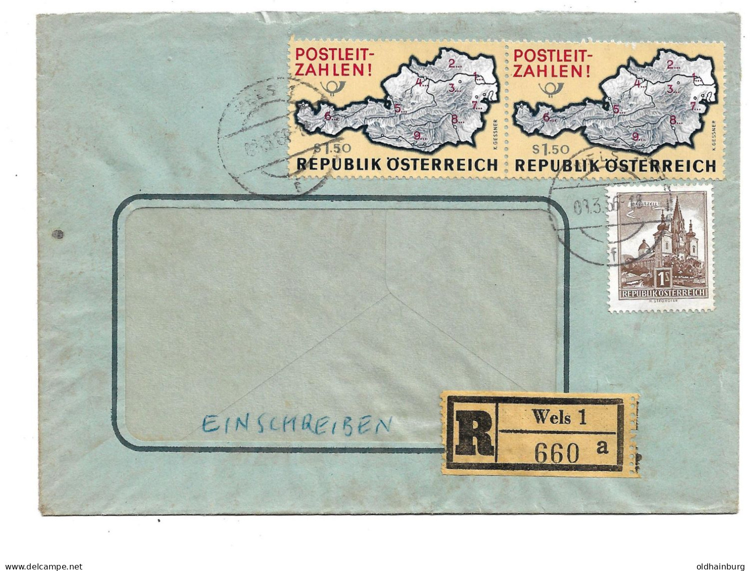 0415n: Österreich 1966, Postleitzahlen- Marke Auf Rekobrief Wels 1 - Codice Postale