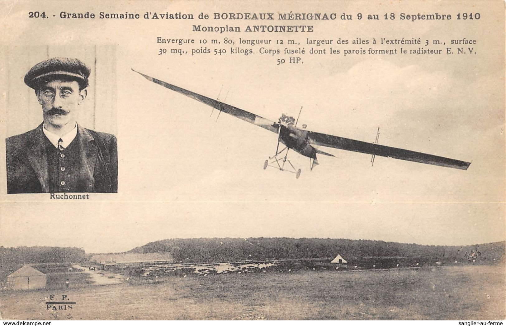 CPA 33 Gde SEMAINE D'AVIATION DE BORDEAUX MERIGNAC / 1910 / MONOPLAN ANTOINETTE - Bordeaux