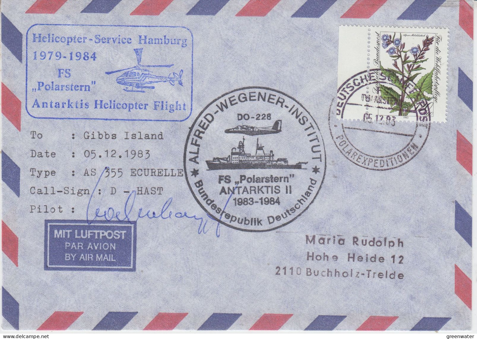 Germany Heli Flight From Polarstern To Gibbs Island  5.12.1983 (ET150C) - Voli Polari