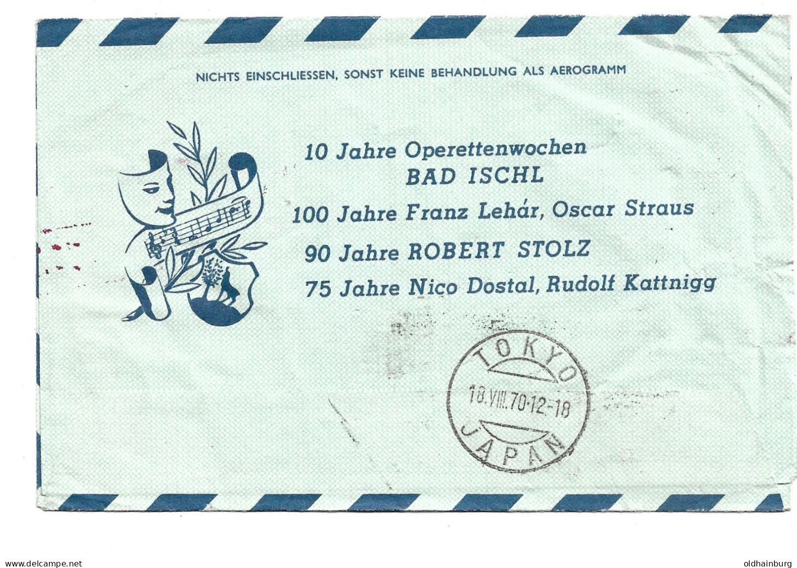 0415j: Aerogramm ANK 13c (30.- €) Wien- Tokio 1970 Mit AK - Enveloppes