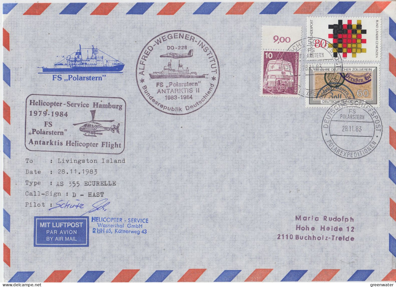 Germany Heli Flight From Polarstern To Livingston Island (large Cover) 28.11.1983 (ET152) - Vols Polaires