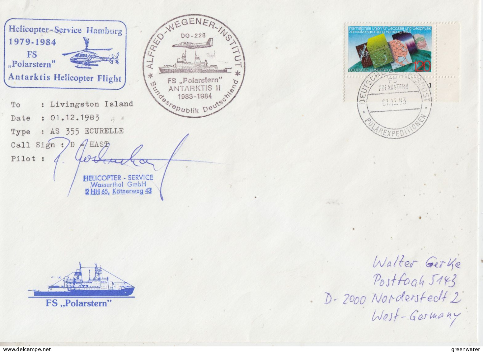 Germany Heli Flight From Polarstern To Livingston Island (large Cover)  1.12.1983 (ET152A) - Voli Polari