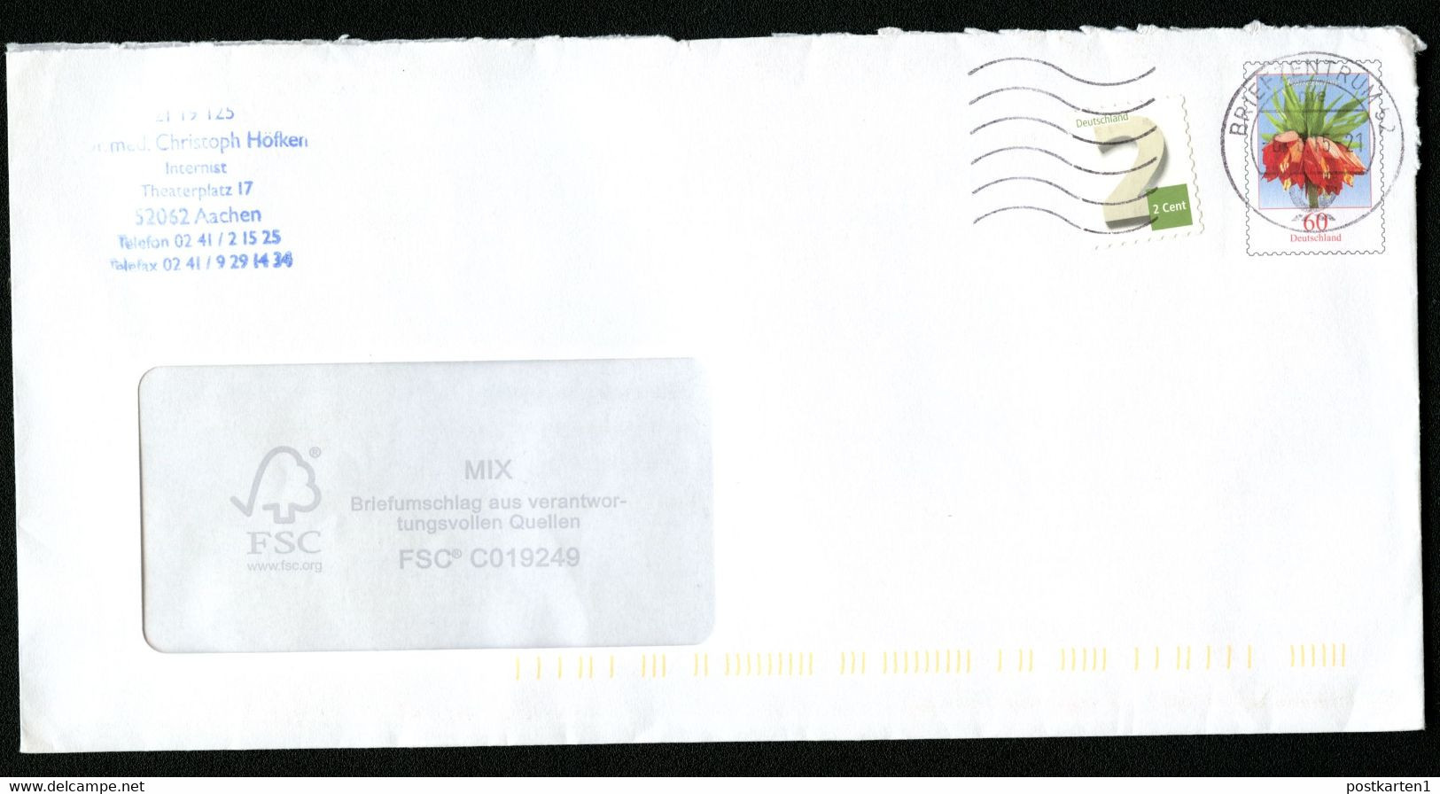 Bund U44B Umschlag Gebraucht Aachen 2015 - Umschläge - Gebraucht