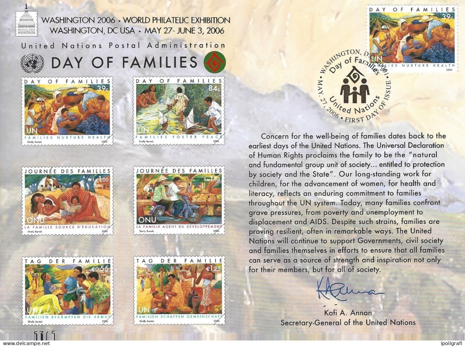 ONU New York 2006 Giornata Delle Famiglie 1v.su Special Card Fdc, Bella - Covers & Documents