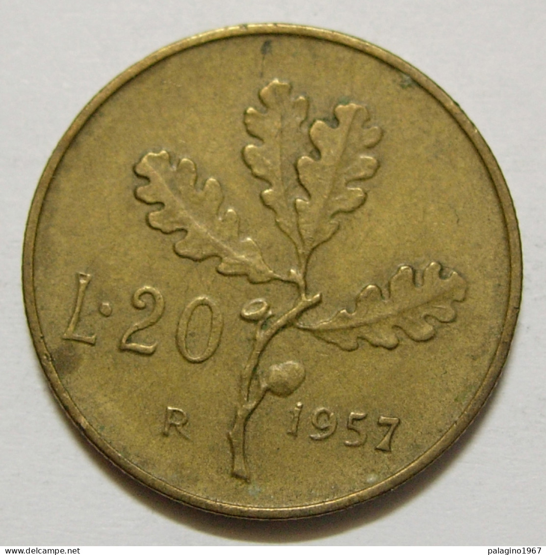 REPUBBLICA ITALIANA 20 Lire Ramo Di Quercia 1957 Gambo Del 7 Della Data Più Largo BB+  - 20 Liras